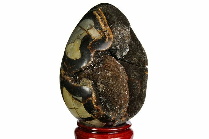 Septarian Dragon Egg Geode - Black Crystals #143140